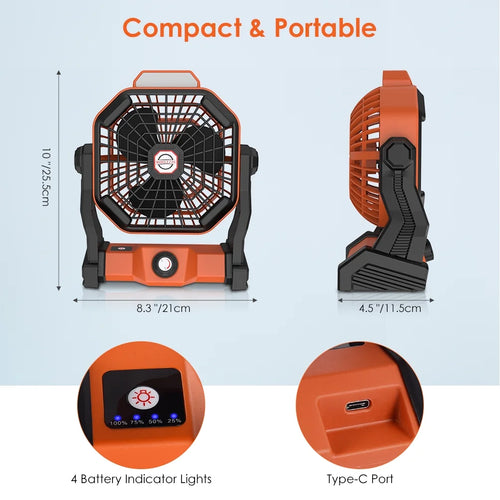 10 inch USB Rechargeable Camping Fan with LED Light G65362