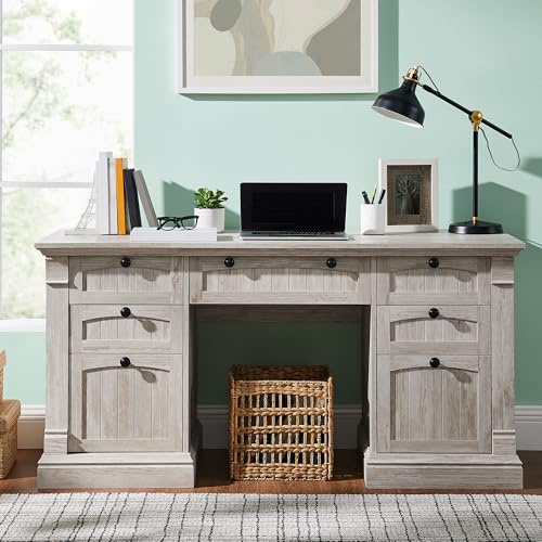 60" White Wood Executive Desk with Drawers G76069