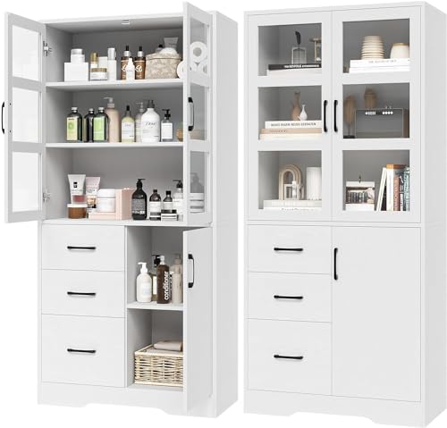 Black Tall Bookshelves with Glass Doors and 3 Drawers P848