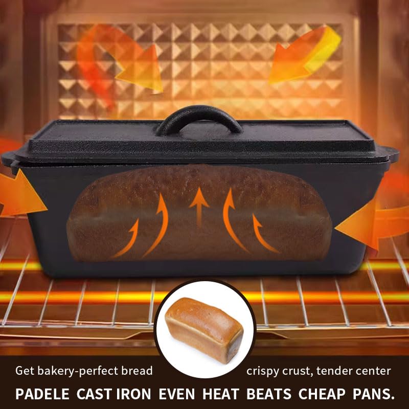 Cast Iron Bread Pan with Lid - 2LB Capacity (13x5 Inch) Large Pullman Loaf Pan - Non-Stick, Pre-Seasoned, Black I72200