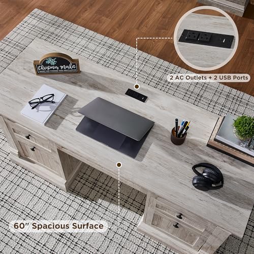 60" White Wood Executive Desk with Drawers G76069