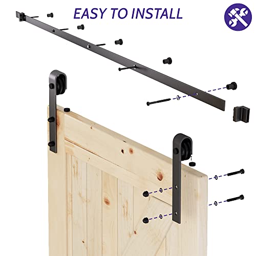 6FT Sliding Barn Door Hardware Kit Black F476