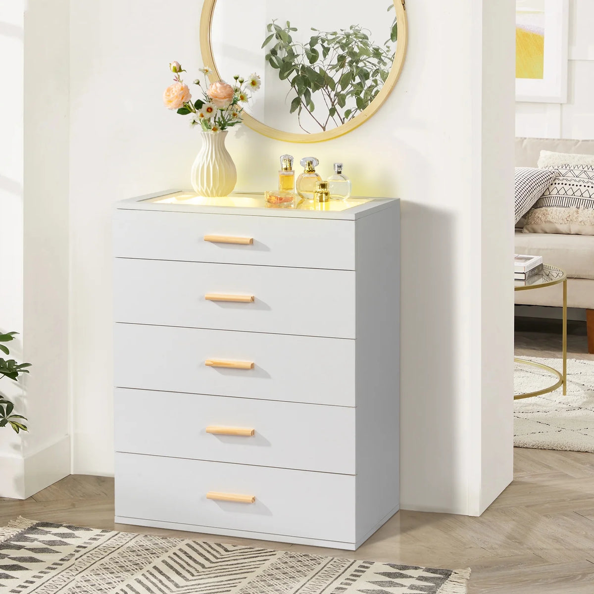 White 5 Drawer Dresser with LED Lights M55796