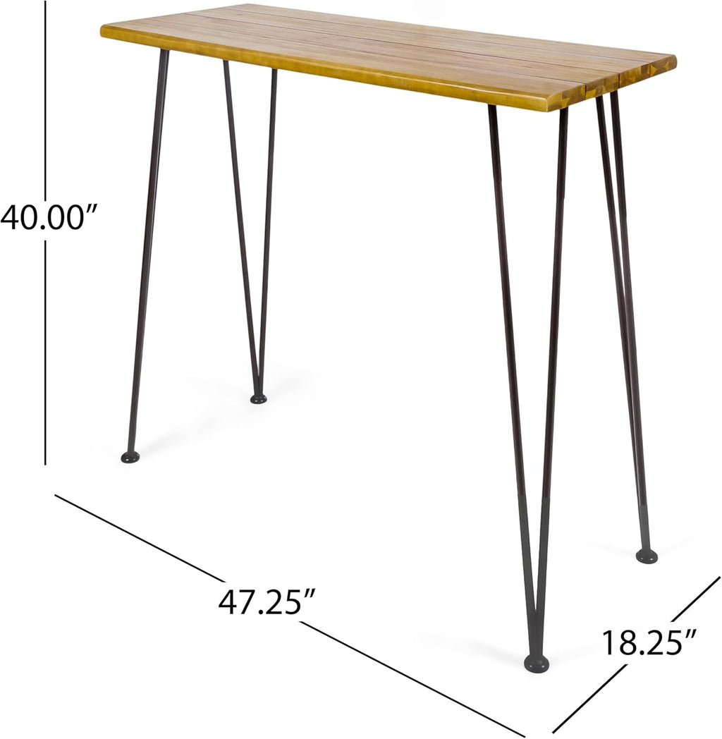 Teak Finish Acacia Wood Bar Table with Iron Frame F32824