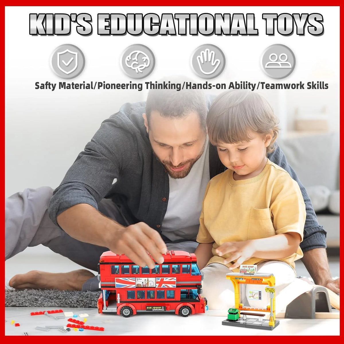 458 Pcs Double Deckers London Bus Station Building Blocks Set X87982