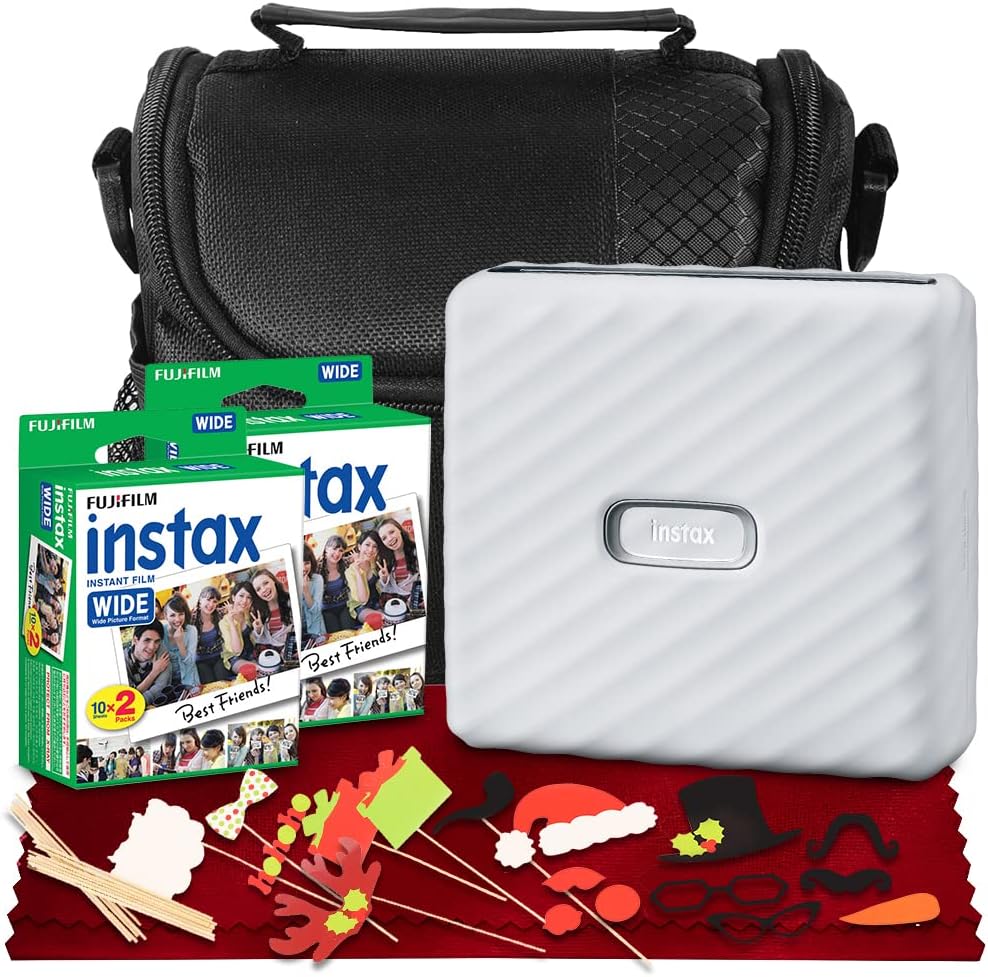FUJIFILM INSTAX Link Wide Smartphone Printer Ash White Bundle with Wide Instant Film 20 Exposures E214208