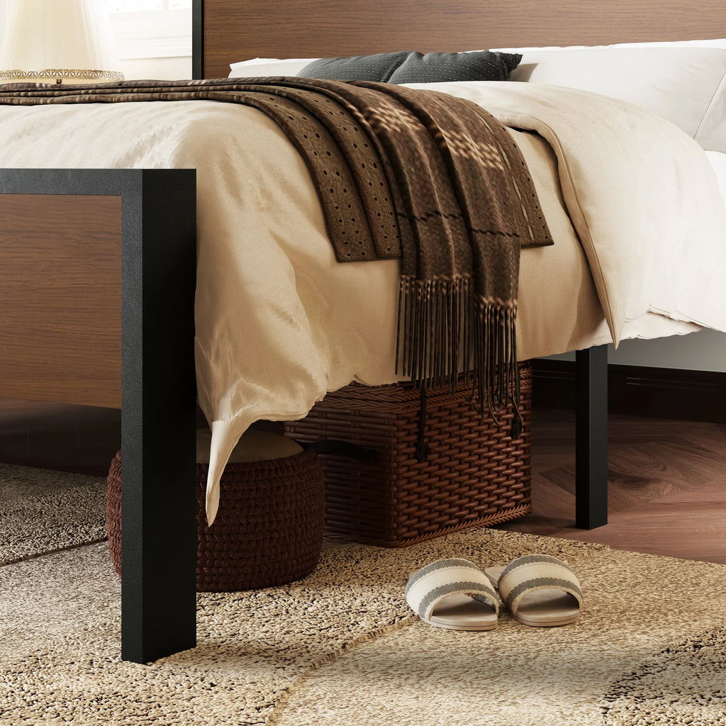 Queen Size Metal Platform Bed Frame with Wood Headboard N991367