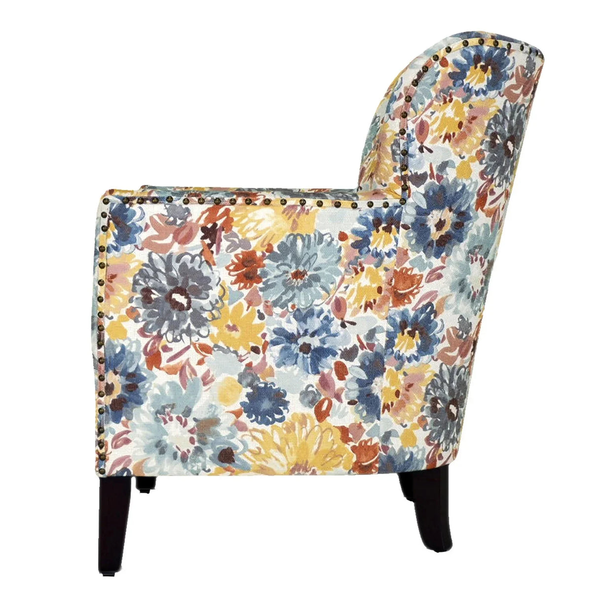 Blue Yellow Brown Floral Polyester Blend Arm Chair G847371