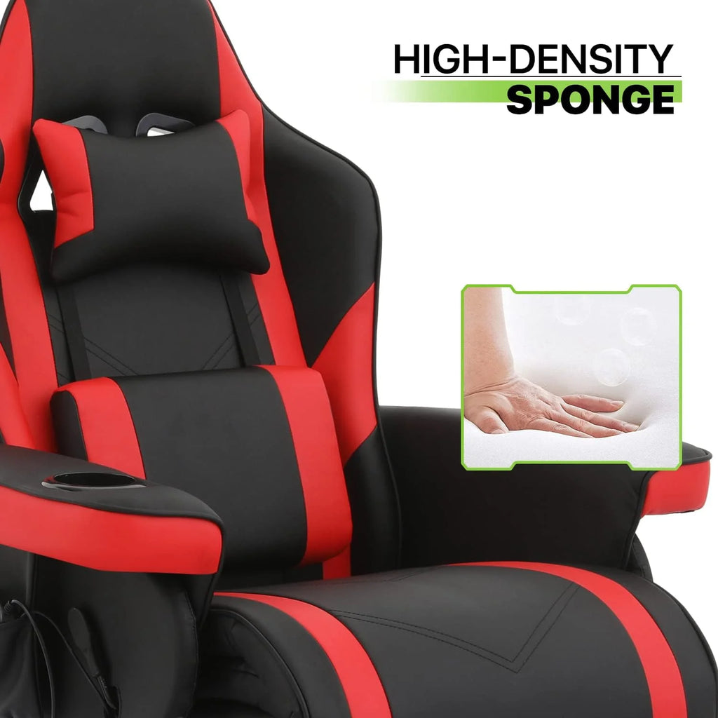 Red PU Leather 360° Swivel Massage Game Chair with Headrest and Footrest T37268