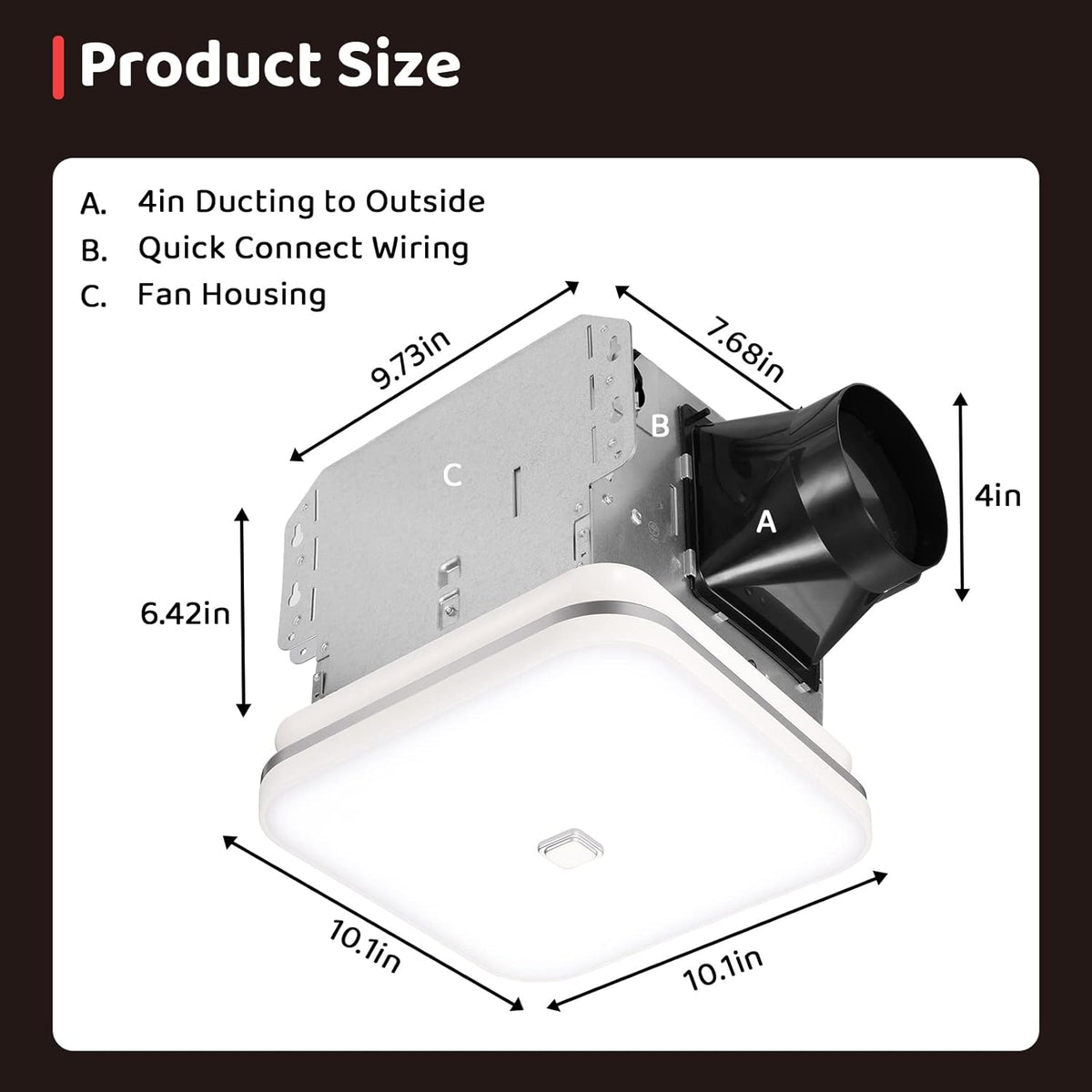 White 12W Bathroom Exhaust Fan with Light, 100 CFM, 1.6 Sones Q710431
