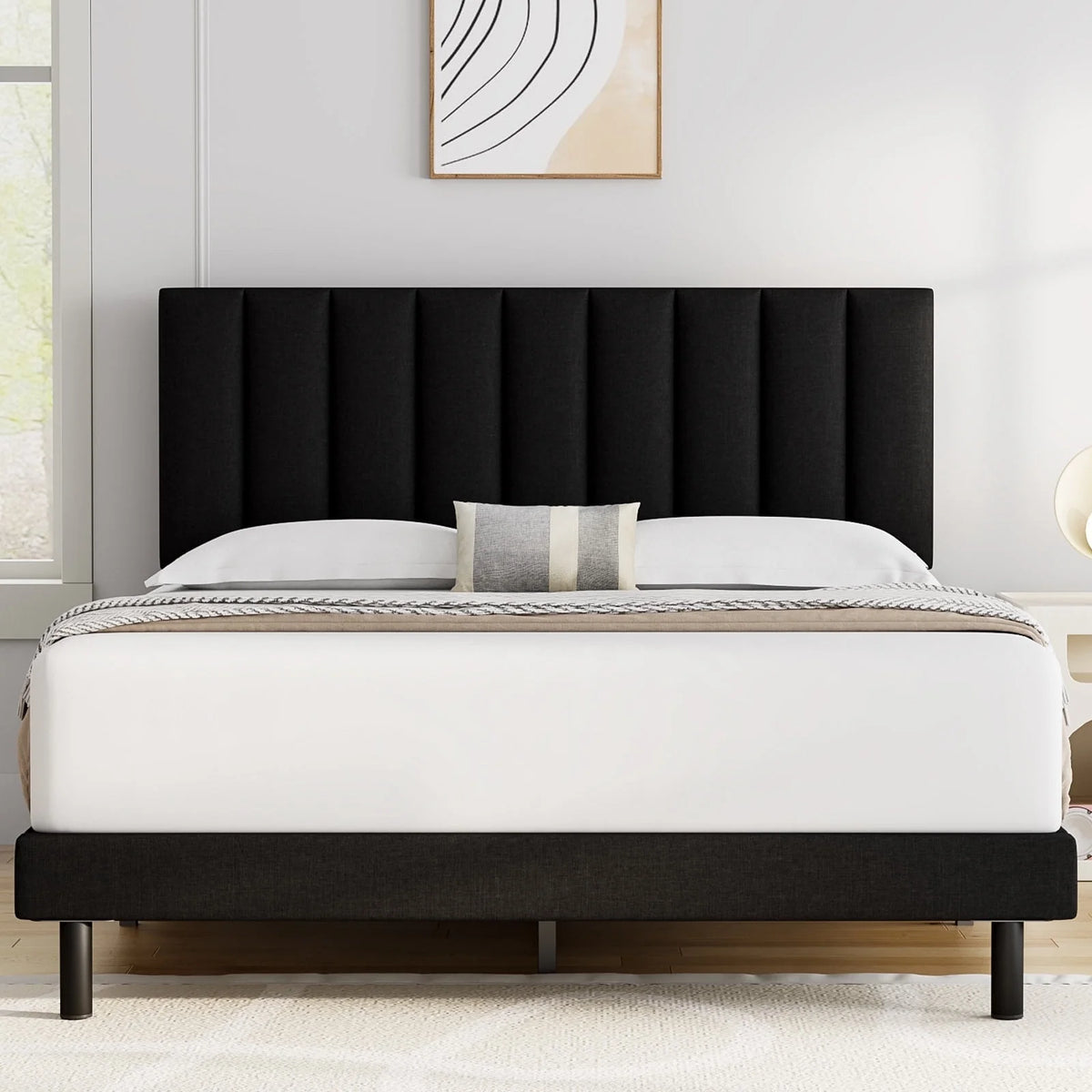 Queen Upholstered Platform Bed Frame with Headboard P89390