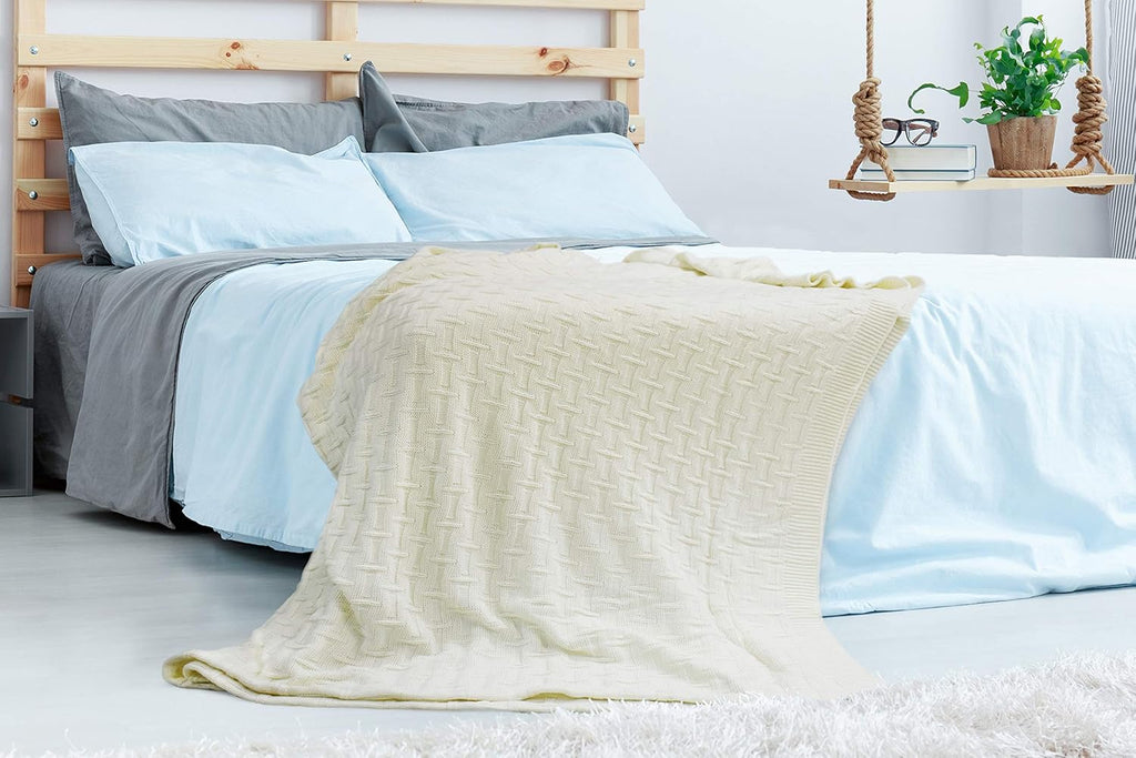 Blue Queen 90”X90” Cotton Basket Weave Blanket H83563