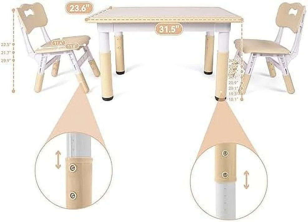 Height-Adjustable Toddler Table and 2 Chairs Set with Graffiti Desktop T321534