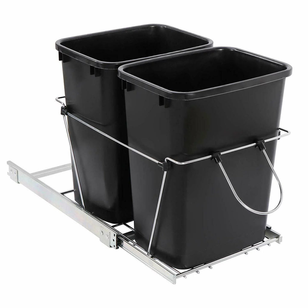 Double 35 Quart Pull Out Trash Kitchen Under Cabinet Waste Container F7380