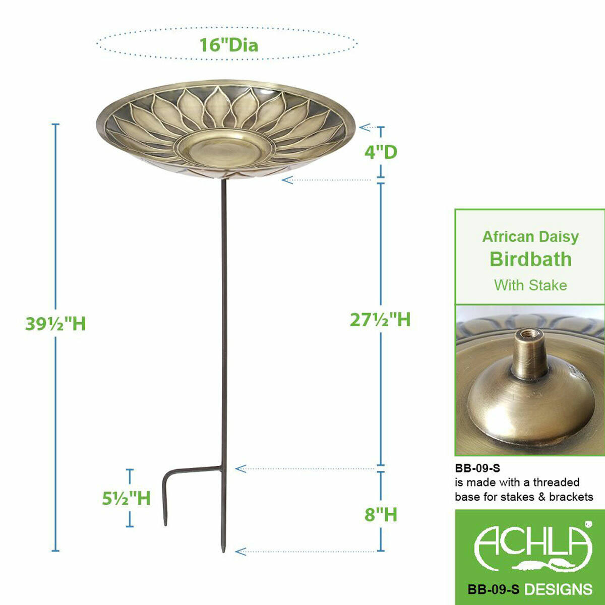 Brass Birdbath with Stake X508451