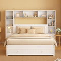White Full Size Wood Platform Bed with Bookcase Headboard and Drawers F104152