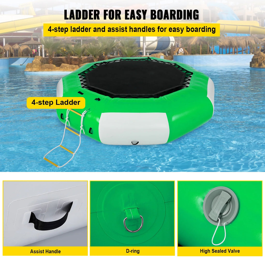 13ft Inflatable Water Bouncer, Green Water Trampoline Swim Platform X372