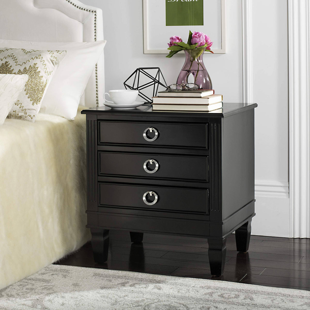 Black Three Drawer Night Stand I498743