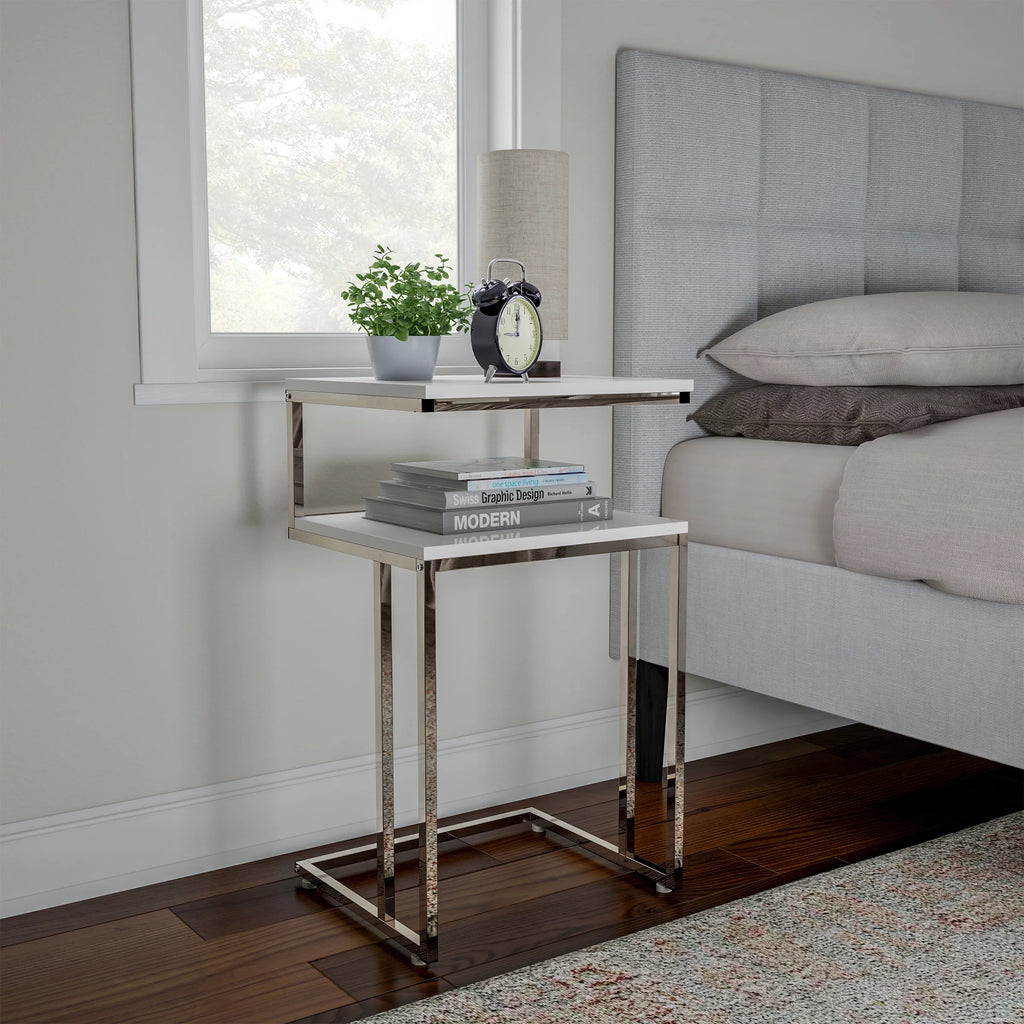 White 2-Tier C-Shaped Side Table H54112