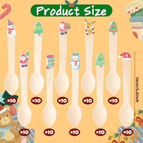 100 Set Christmas Disposable Wooden Spoons K948136