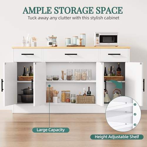 White 53.4" Wood Buffet Cabinet with 3 Drawers and 4 Doors Z246