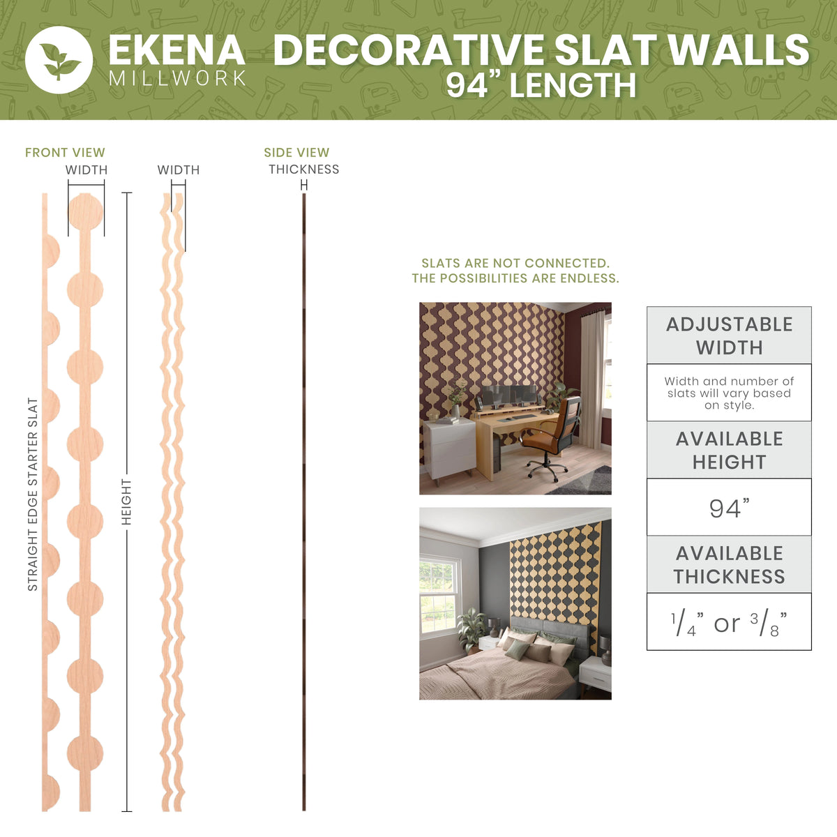 Adjustable Wood Decorative Slat Wall Panel Kit X684822