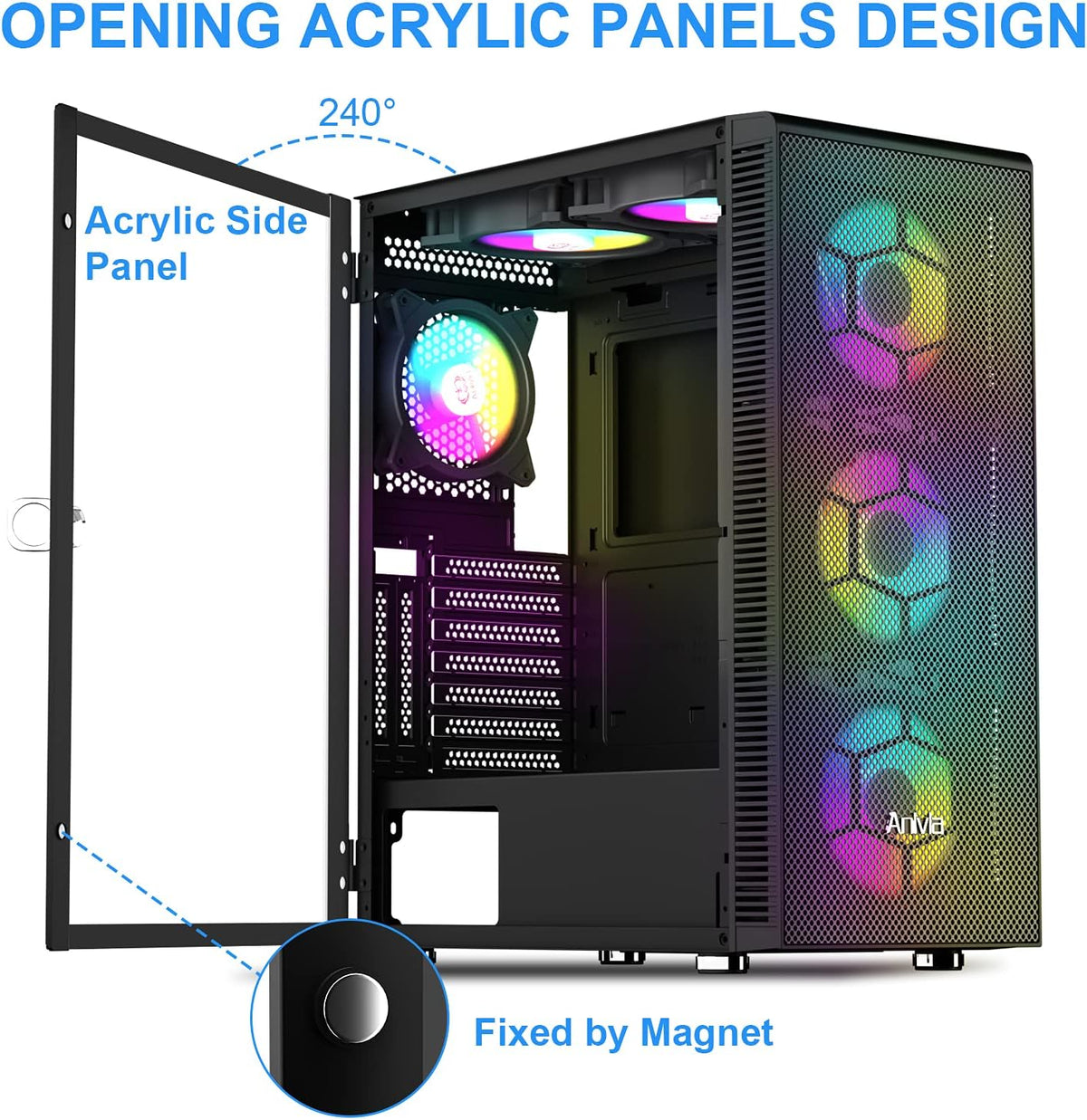 ATX Mid-Tower PC Gaming Case with 6 x 140mm Fans Glass Side Panel Q49077