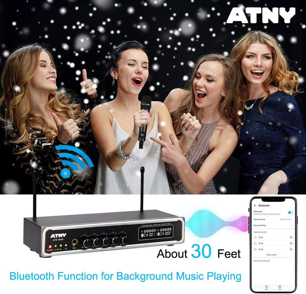 UHF Dual Channel Handheld Wireless Microphone System with 2 Rechargeable Metal Mics and LED Display E1437