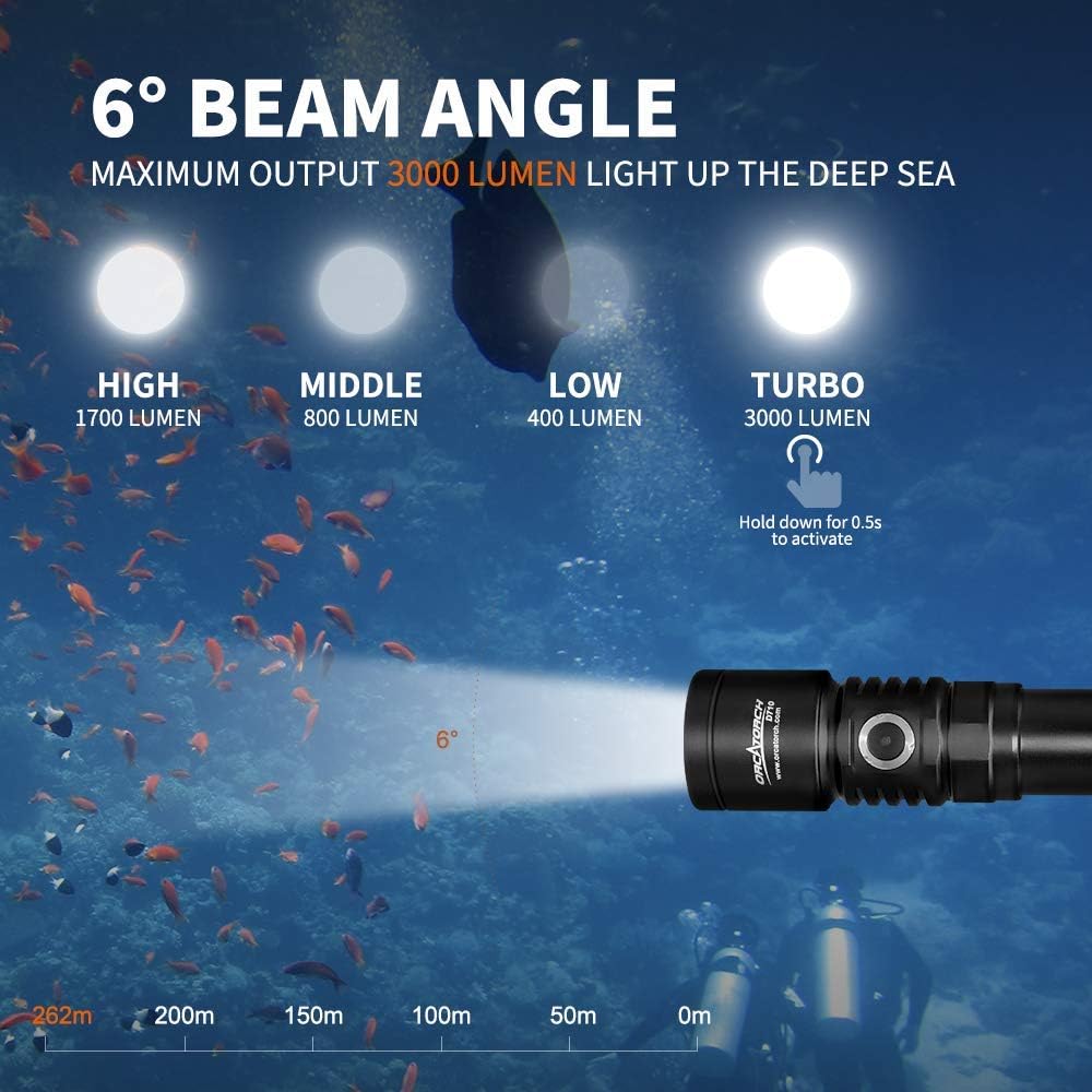 3000 Lumen IP68 Waterproof Underwater Flashlight E6971