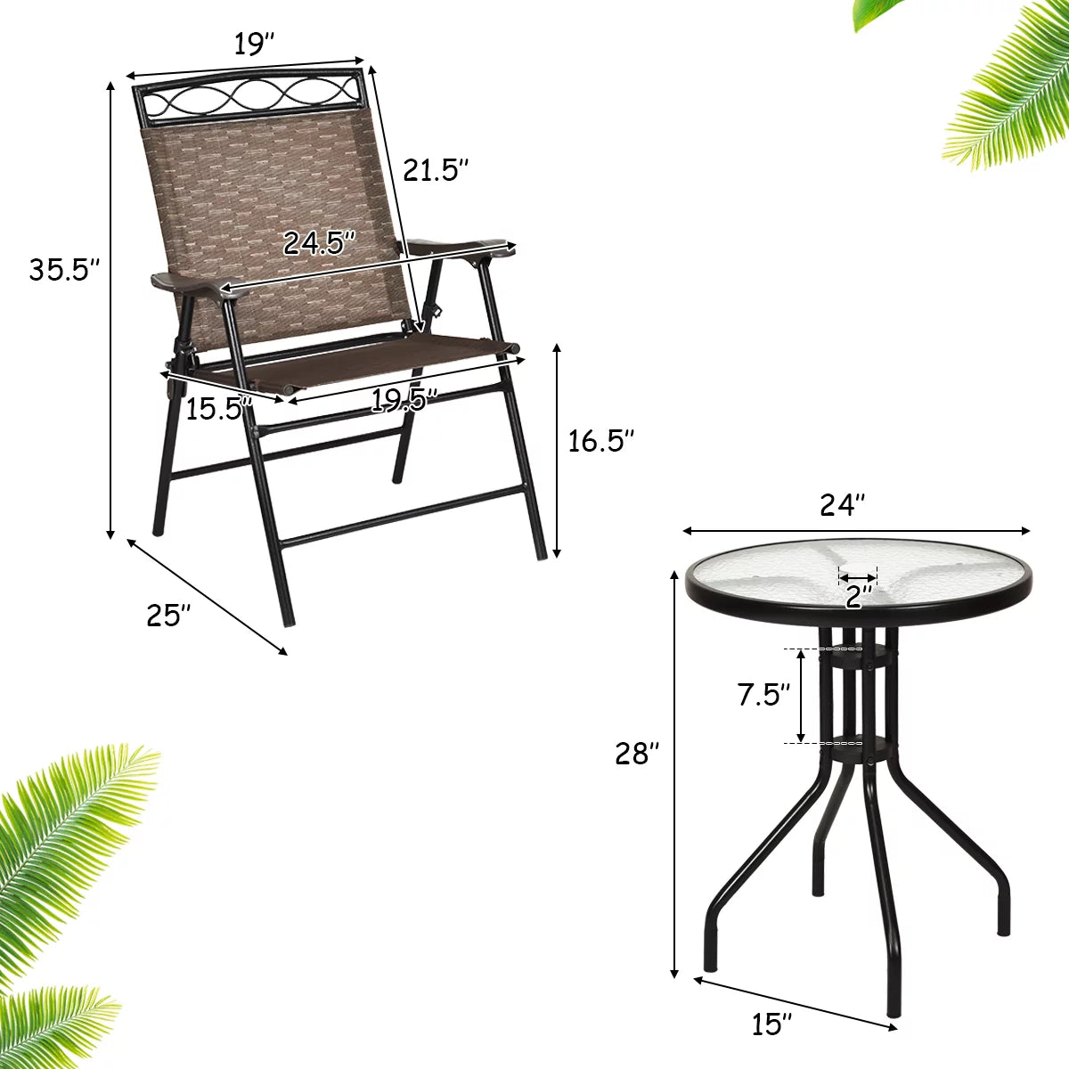 3PCS Bistro Set with Folding Chairs Table W72759