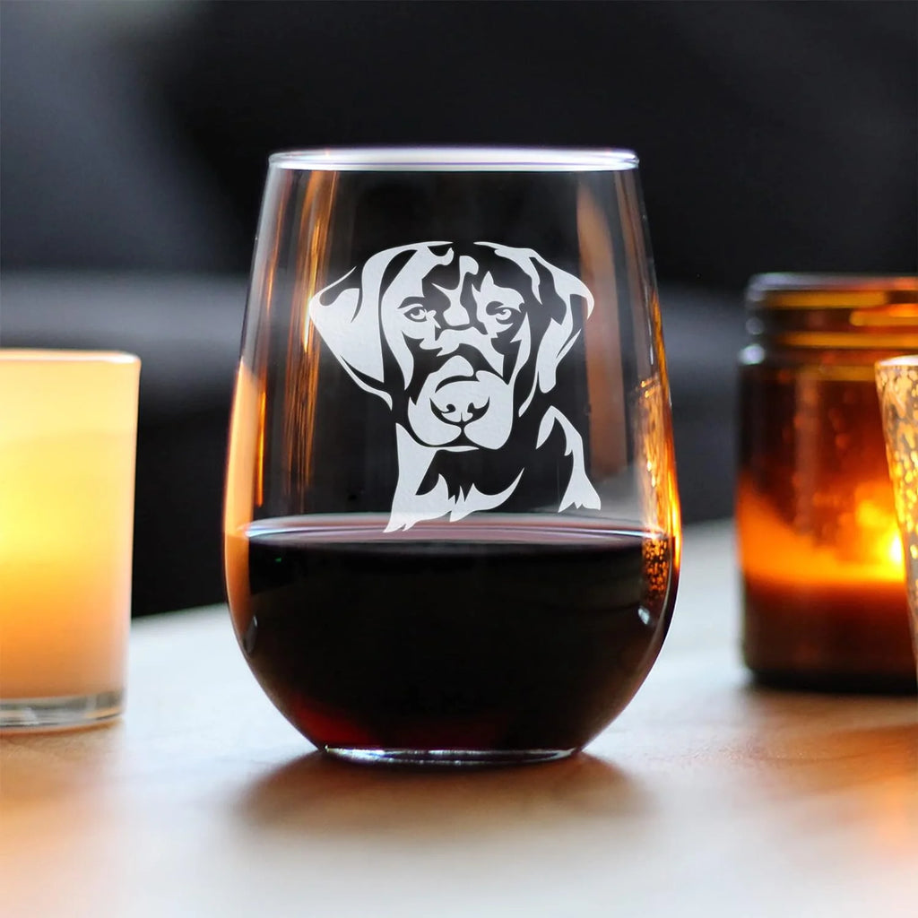 Black Lab Face Stemless Wine Glass E203