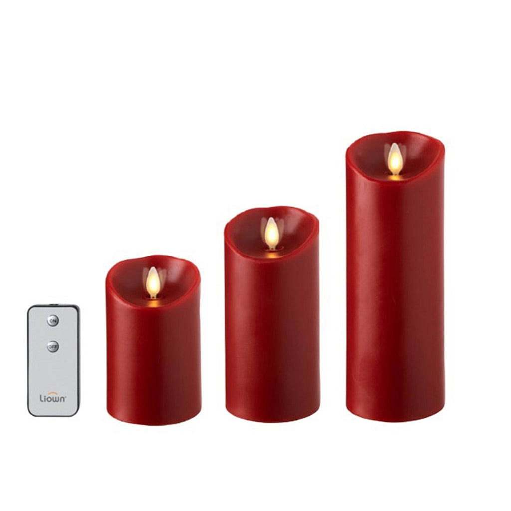 Red Pillar Candles with Remote, Set of 3 F5969