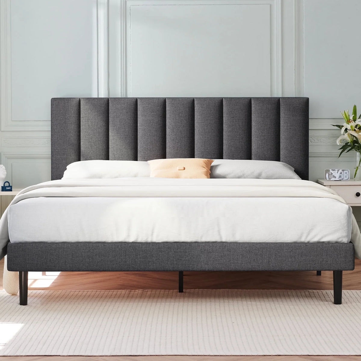 Queen Upholstered Platform Bed Frame with Headboard P89390