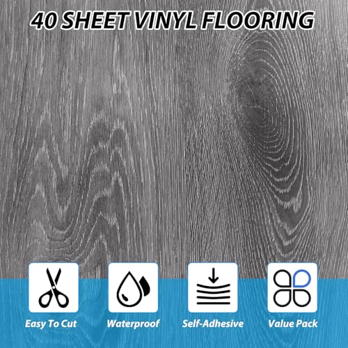 40 Sheet 12 x 12 Peel and Stick Waterproof Vinyl Floor Tiles U30329