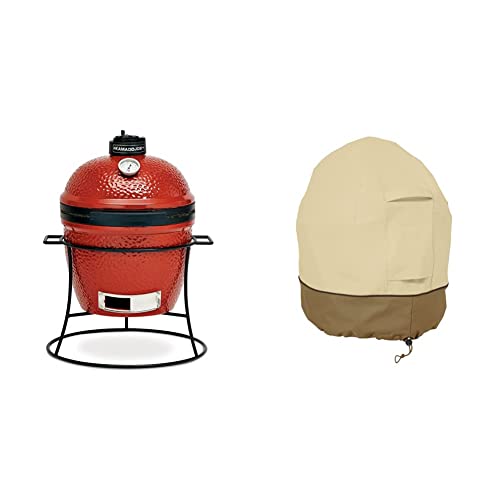 13.5-inch Portable Ceramic Charcoal Grill with Grill Stand, Stainless Steel Cooking Grate, Heat Deflectors and Ash Tool in Red U911