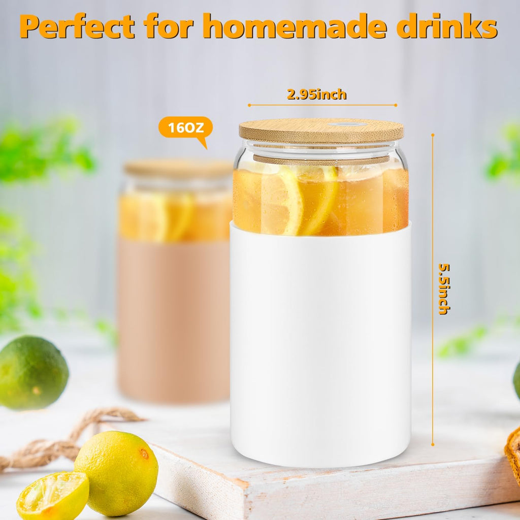 16OZ Glass Cups with Bamboo Lids and Straws 2 Pack C3709