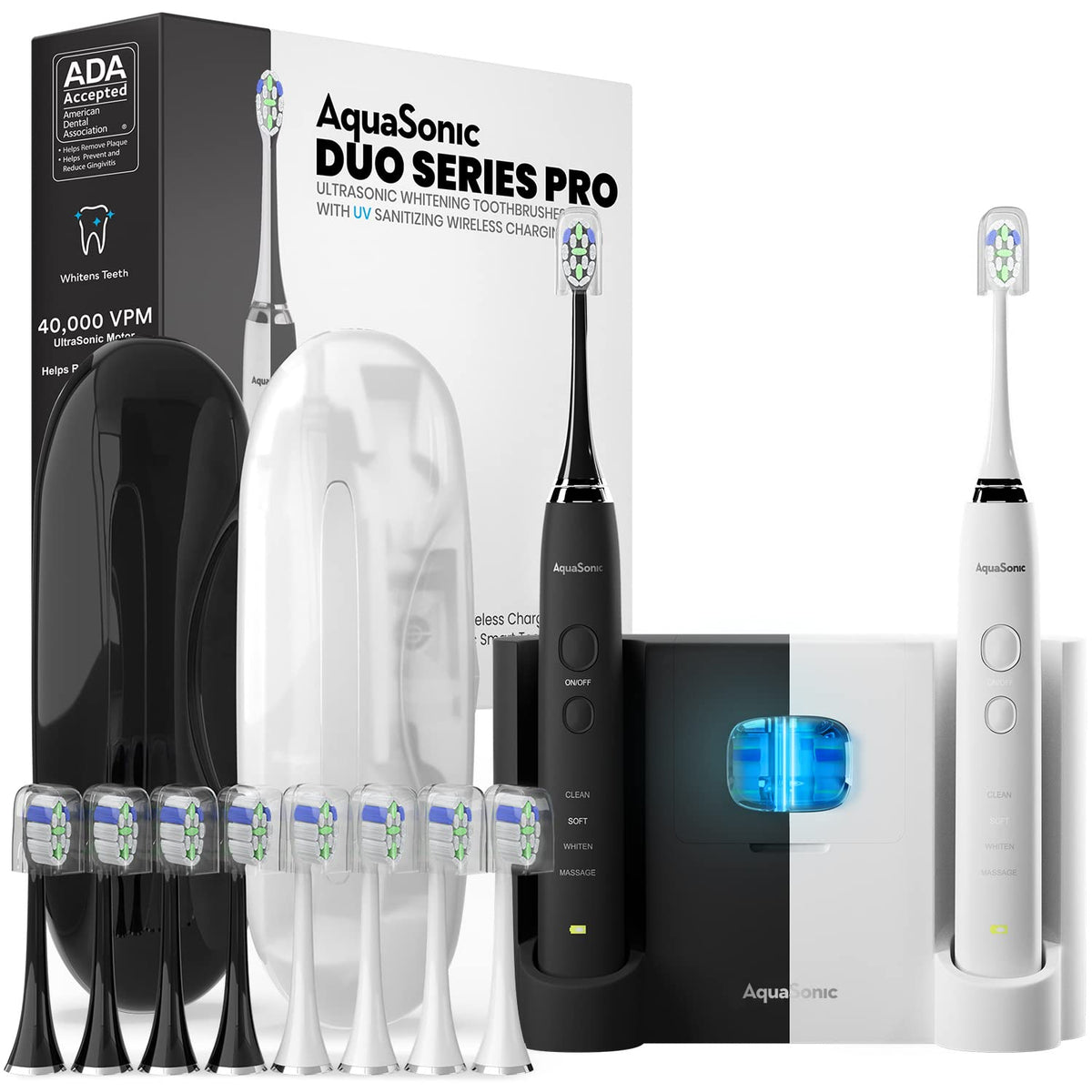 Electric Smart Toothbrush with 4 Modes, UV Sanitizing Base, 10 Brush Heads, 2 Travel Cases, Pack of 2 H85157