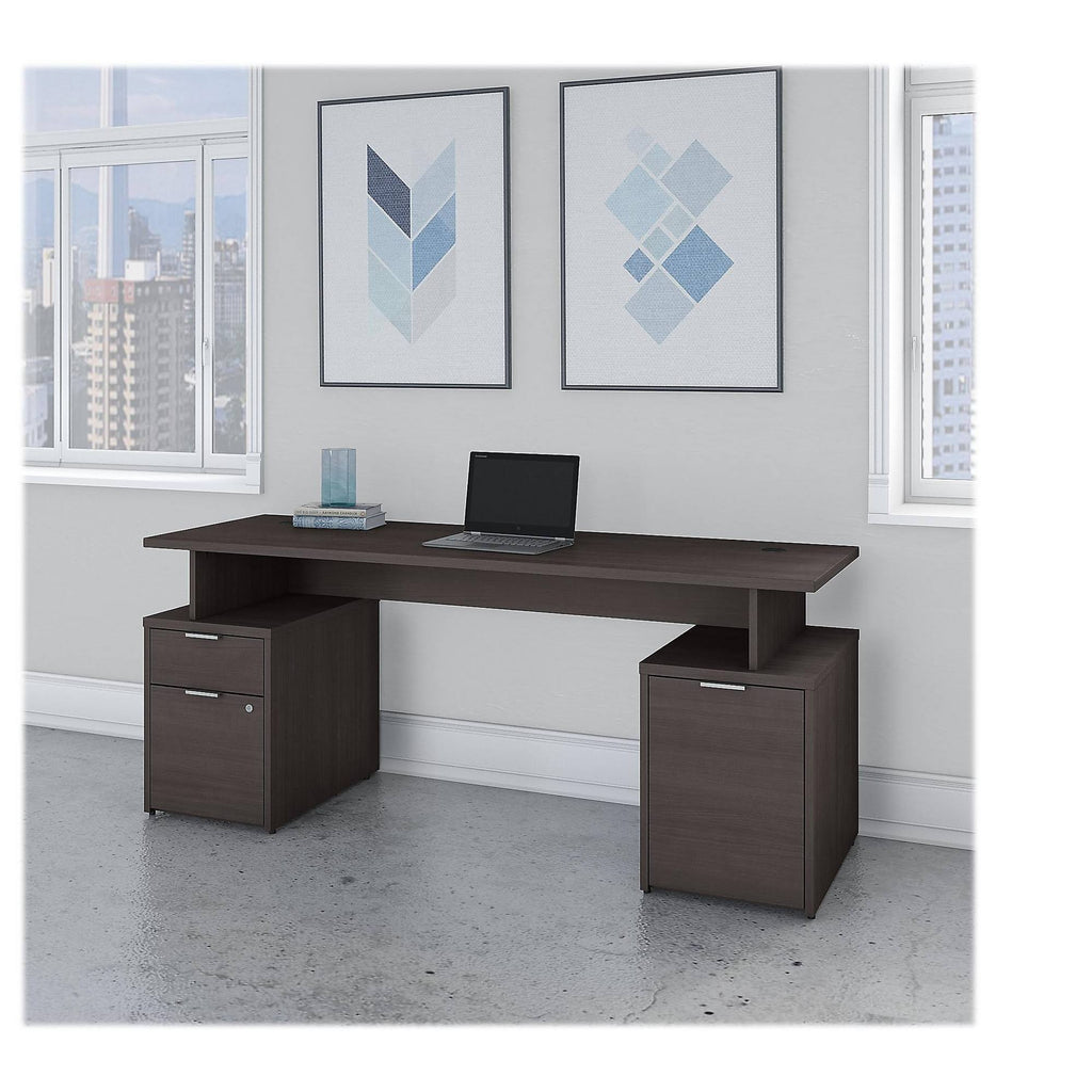 72w Desk with Drawers and Small Storage Cabinet, Storm Gray U97481