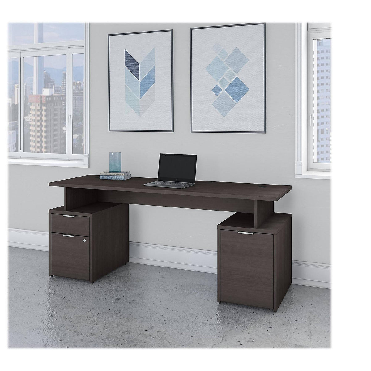 72w Desk with Drawers and Small Storage Cabinet, Storm Gray U97481