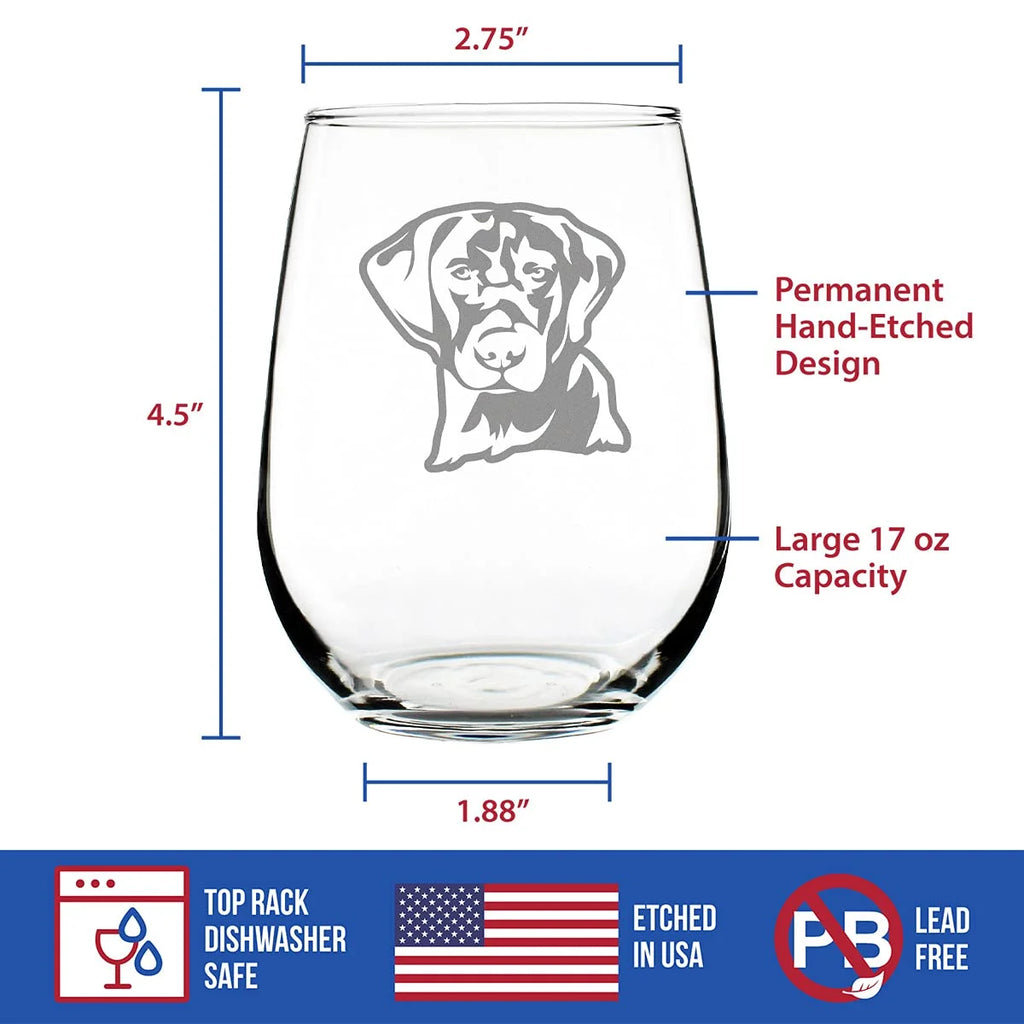 Black Lab Face Stemless Wine Glass E203
