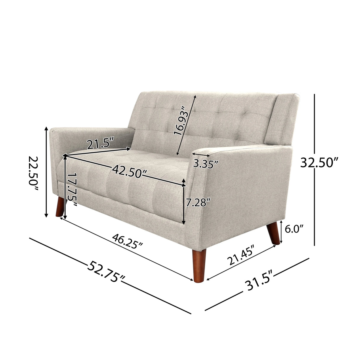Beige Fabric Tufted Loveseat B411
