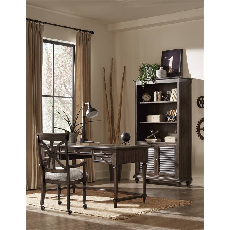 Wood Desk Chair with Casters in Driftwood Charcoal T336483