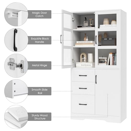Black Tall Bookshelves with Glass Doors and 3 Drawers P848