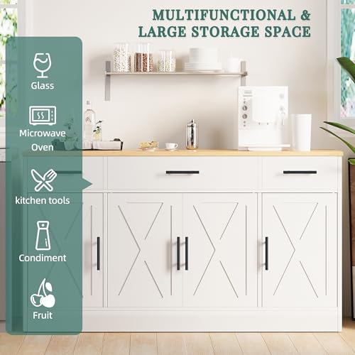 White 53.4" Wood Buffet Cabinet with 3 Drawers and 4 Doors Z246