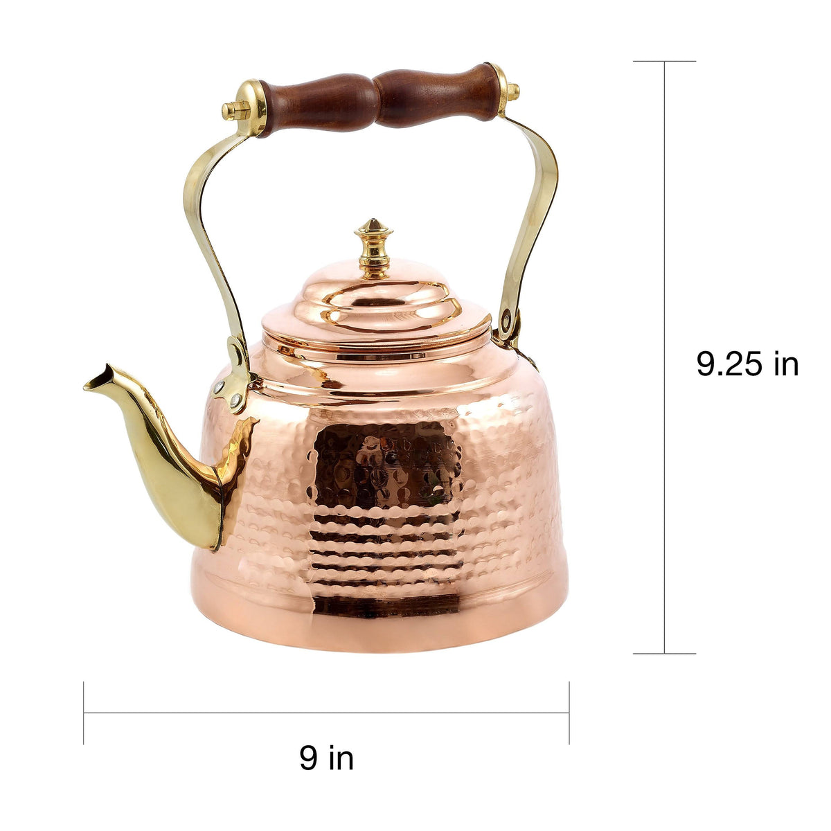 Hammered Copper Tea Kettle with Brass Spout and Wooden Handle 2 qt X66673
