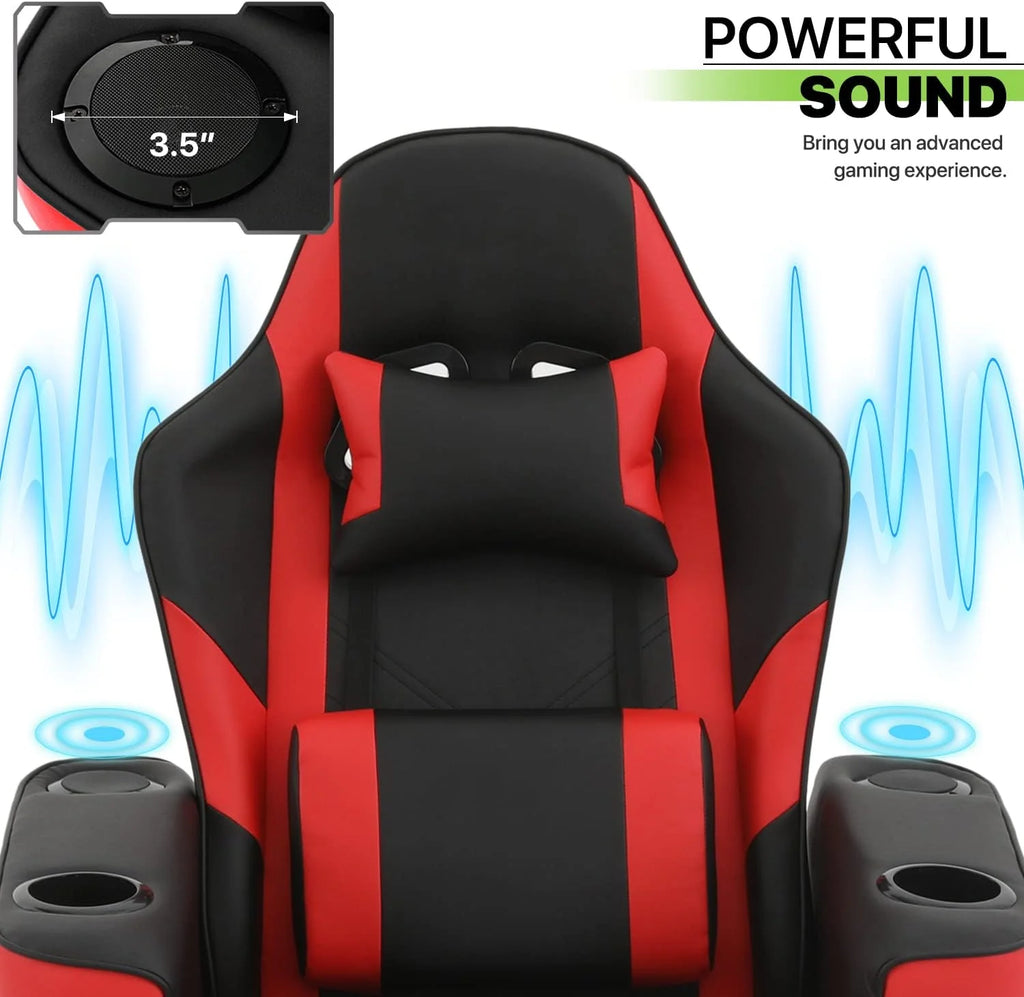 Red PU Leather 360° Swivel Massage Game Chair with Headrest and Footrest T37268