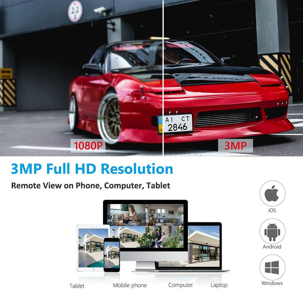 16inch 1080p IPS Monitor 2TB Hard Drive 3MP Spotlight IP Cameras 8CH WiFi Surveillance System Z8669