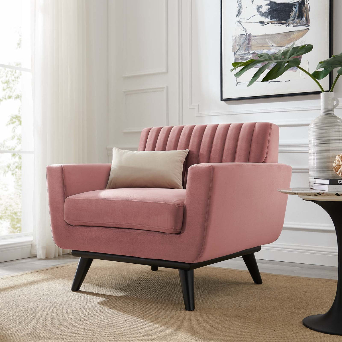 Dusty Rose Channel Tufted Performance Velvet Armchair Y760