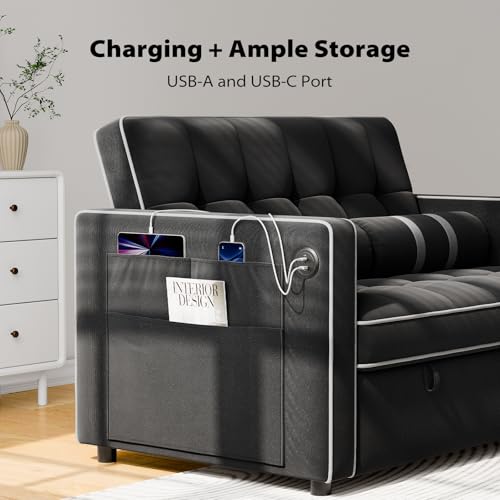 3 in 1 Convertible Sleeper Sofa Bed with USB Ports & Side Pockets M449851