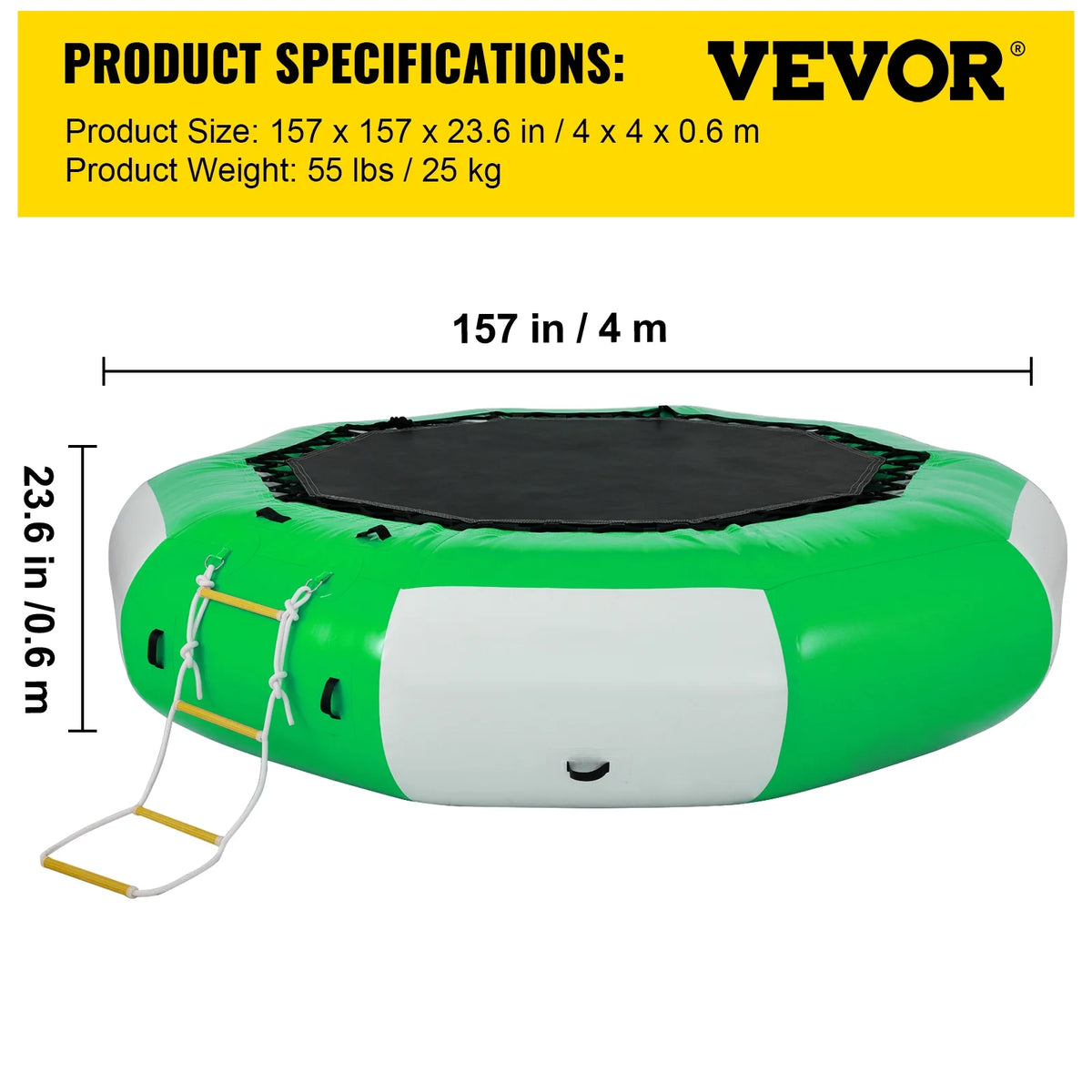 13ft Inflatable Water Bouncer, Green Water Trampoline Swim Platform X372